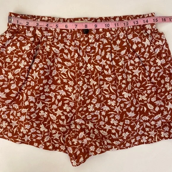 Madewell || Linen-Blend Track Shorts Pull On Floral Batik Vine Orange‎ Medium - Picture 6 of 9